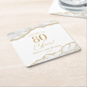 Elegante witgouden agaat 80e verjaardagsfeest kartonnen onderzetters (Schuin)