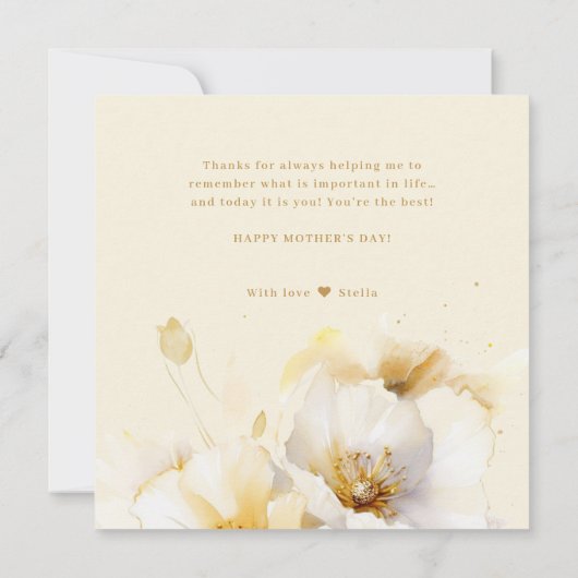 Elegante witgouden bloemen Moederdag Feestdagenkaart (Achterkant)