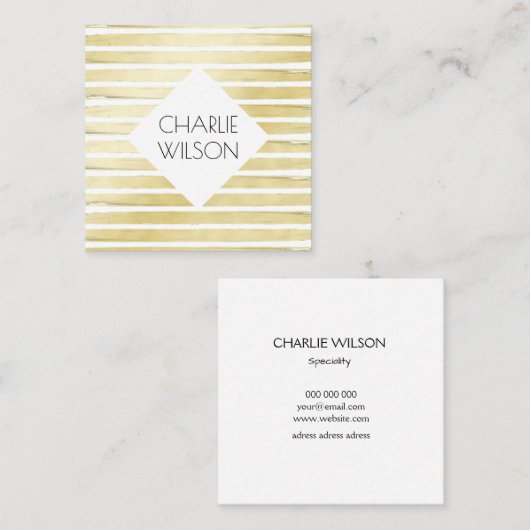 Elegante witgouden folie gestreepte met lijst vierkante visitekaartje (Voorkant / Achterkant)