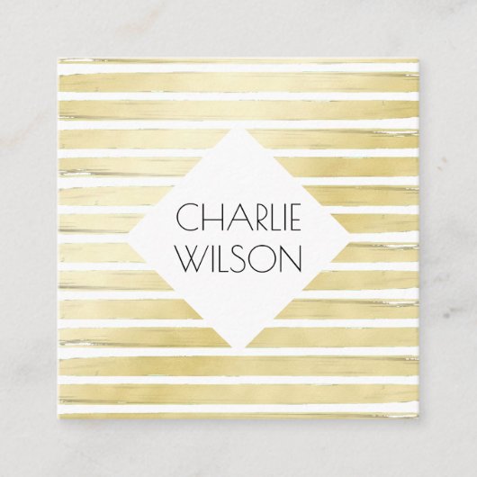 Elegante witgouden folie gestreepte met lijst vierkante visitekaartje (Voorkant)