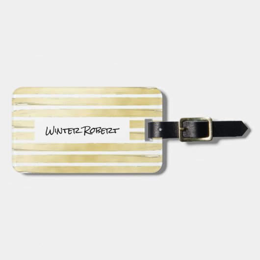 Elegante witgouden folie gestreepte verf bagagelabel (Voorkant horizontaal)