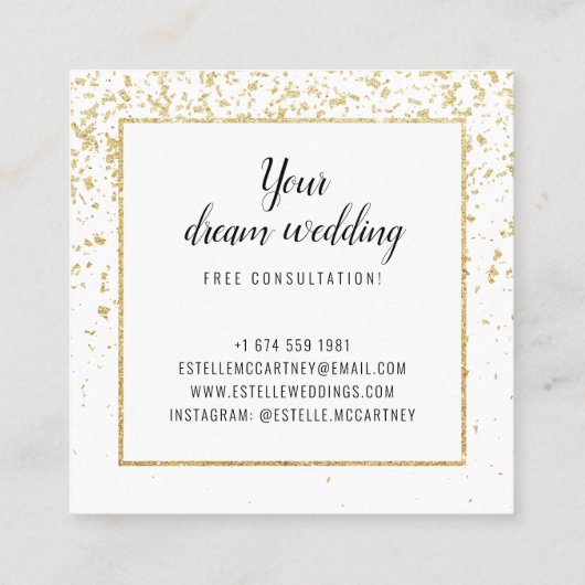 Elegante witgouden glitter chique weddingplanner vierkante visitekaartje (Achterkant)