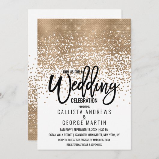 Elegante witgouden glitter Confetti ombre bruiloft Kaart (Voorkant / Achterkant)