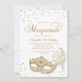 Elegante witgouden glitter maskerade verjaardag kaart (Voorkant)