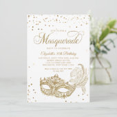 Elegante witgouden glitter maskerade verjaardag kaart (Staand voorkant)