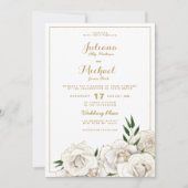 Elegante witgouden glitter rozen bloemenbruiloft kaart (Voorkant)