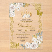 Elegante witgouden ivoren kroon Quinceanera Acryl Uitnodigingen (Voorkant)
