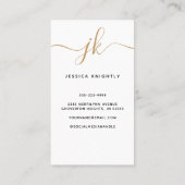 Elegante witgouden monogram script Initialen Visitekaartje (Achterkant)