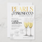 Elegante witgouden parels & Prosecco Vrijgezellenf Kaart (Voorkant)