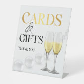 Elegante witgouden parels & Prosecco Vrijgezellenf Reclamebord Met Voetstuk (Voorkant)