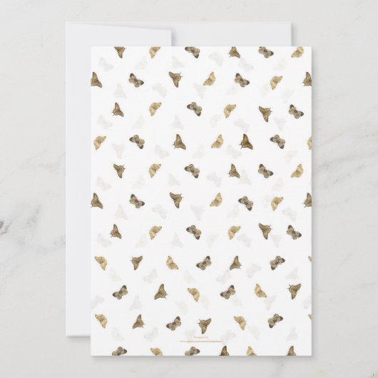 Elegante witgouden vlinders kaart (Achterkant)