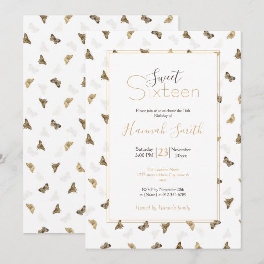 Elegante witgouden vlinders kaart (Voorkant / Achterkant)