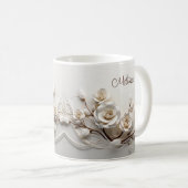 Elegante witte 3D Rozen Koffiemok (Voorkant rechts)