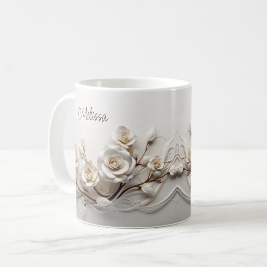 Elegante witte 3D Rozen Koffiemok (Voorkant links)