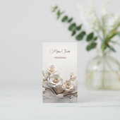 Elegante Witte 3D Rozen Visitekaartje (Staand voorkant)