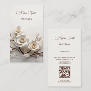Elegante Witte 3D Rozen Visitekaartje