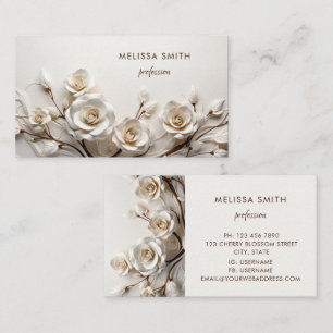 Elegante Witte 3D Rozen Visitekaartje