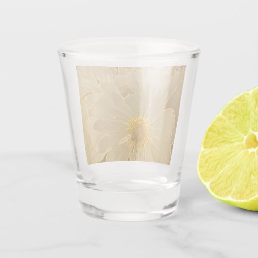 Elegante witte Abstracte madeliefjes - Shot Glas (Achterkant)