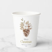 Elegante witte achtergrond Katoen & Pinecone Papieren Bekers (Achterkant)