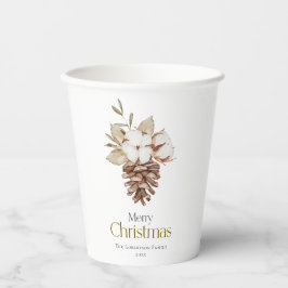 Elegante witte achtergrond Katoen & Pinecone Papieren Bekers