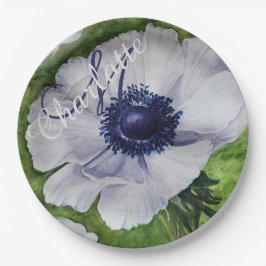 ELEGANTE WITTE ANEMONE MONOGRAM FEestJE Papieren Bordje