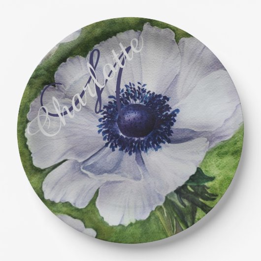ELEGANTE WITTE ANEMONE MONOGRAM FEestJE Papieren Bordje (Voorkant)