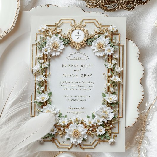 Elegante witte anemonen met Faux Gold Kaart