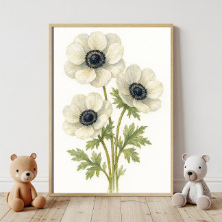 Elegante witte anemoon bloemige botanische Waterve Poster