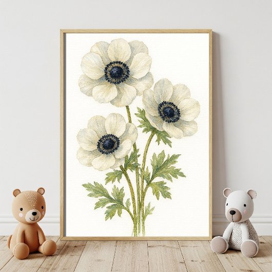 Elegante witte anemoon bloemige botanische Waterve Poster