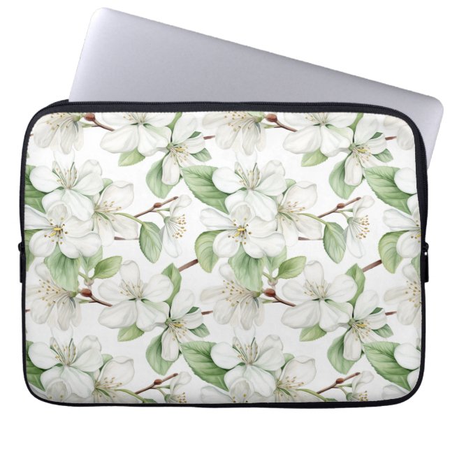 Elegante witte appelbloesem laptop sleeve (Voorkant)