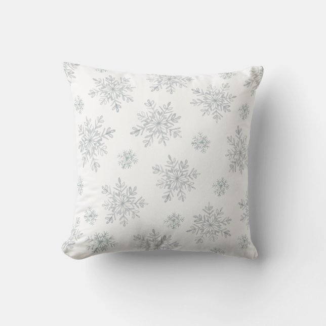 Elegante witte aquarel wintervlokken kussen (Voorkant)