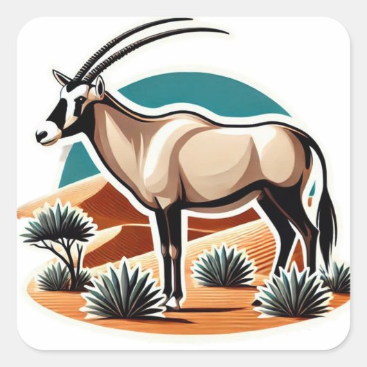 Elegante witte Arabische Oryx Vierkante Sticker (Voorkant)