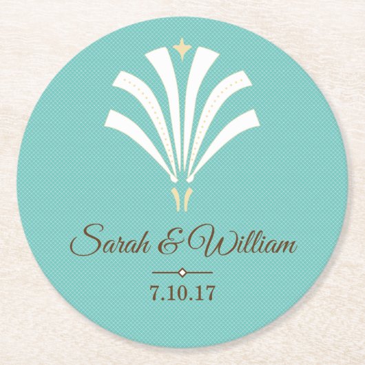 Elegante Witte Art Deco Palmetto | Gepersonaliseer Ronde Kartonnen Onderzetter (Voorkant)