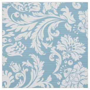 Elegante witte & Baby Blauwe Bloemen Damasks Stof