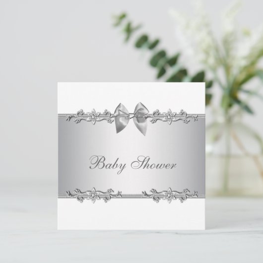 Elegante witte baby douche uitnodigingen (Staand voorkant)