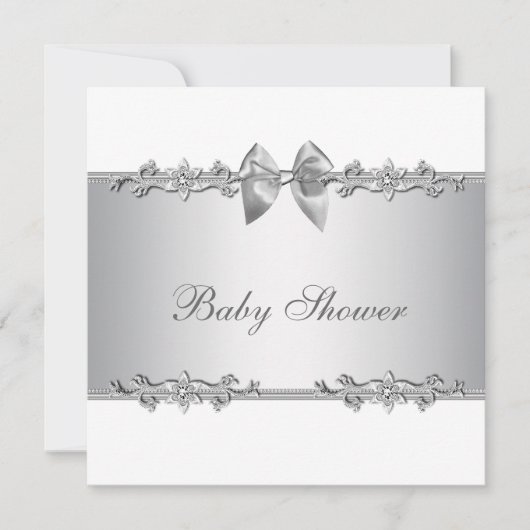 Elegante witte babyshower uitnodigingen (Voorkant)