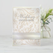 Elegante witte beige wervelingen trouwuitnodiging kaart (Staand voorkant)