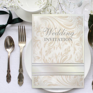 Elegante witte beige wervelingen trouwuitnodiging kaart