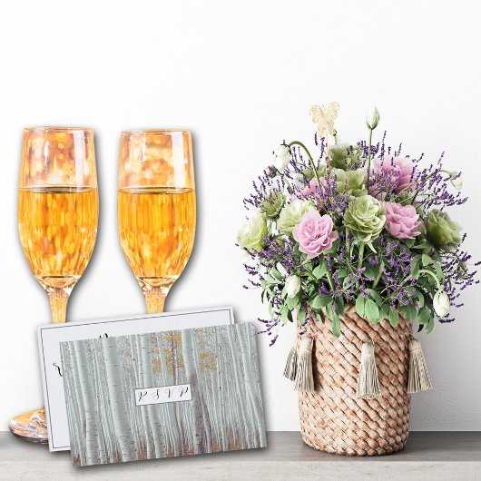 Elegante witte berkenbomen  RSVP kaartje