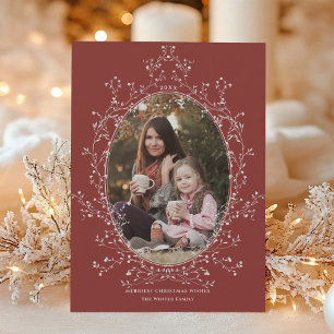 Elegante witte bes krans Kerst foto Feestdagenkaart