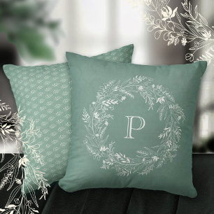 Elegante witte bladframe letter P Kussen