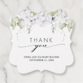 Elegante witte blauwe bloemige trouw huwelijks dan bedankjes labels (Voorkant)