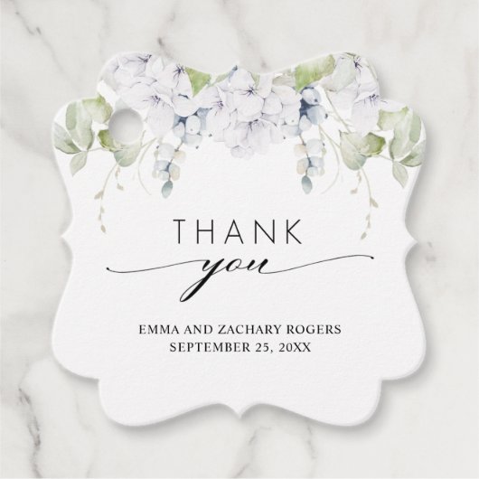 Elegante witte blauwe bloemige trouw huwelijks dan bedankjes labels (Voorkant)