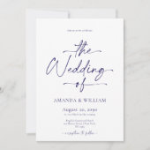 Elegante witte & blauwe bruiloft uitnodiging (Voorkant)