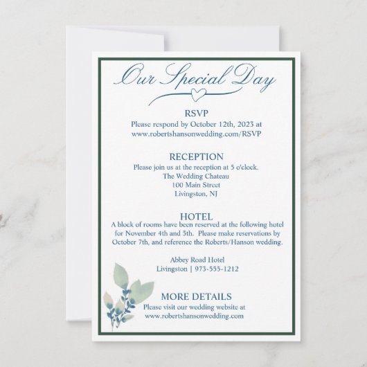 Elegante witte, blauwe en groene orchidee bruiloft kaart (Achterkant)