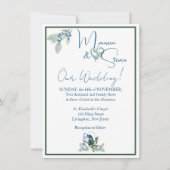 Elegante witte, blauwe en groene orchidee bruiloft kaart (Voorkant)