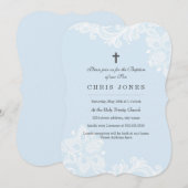 Elegante Witte Blauwe Kant doop uitnodiging (Voorkant / Achterkant)