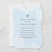 Elegante Witte Blauwe Kant doop uitnodiging (Voorkant)