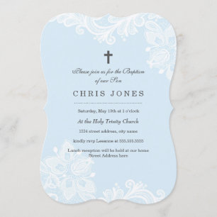 Elegante Witte Blauwe Kant doop uitnodiging