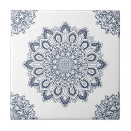 Elegante witte blauwe mandala tegeltje